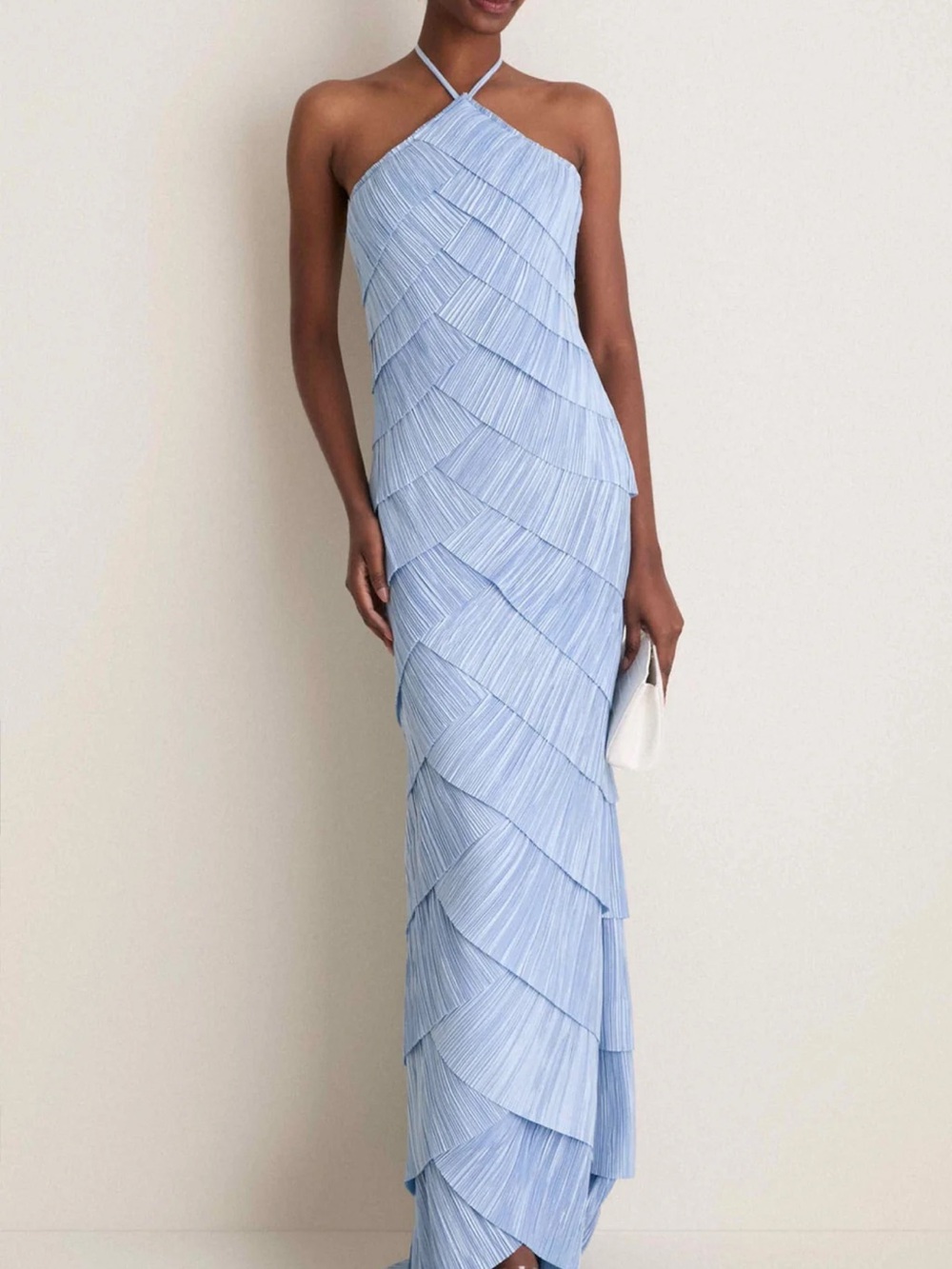 Light Blue layered Halter Maxi Dress